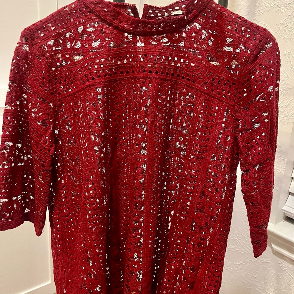 LOFT Red Lace Blouse